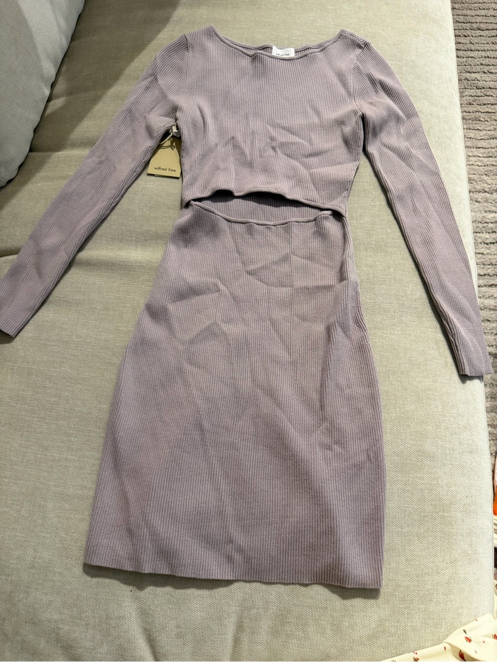 Wilfred Two-Piece Ribbed Long-Sleeve Dress in Mauve Taupe